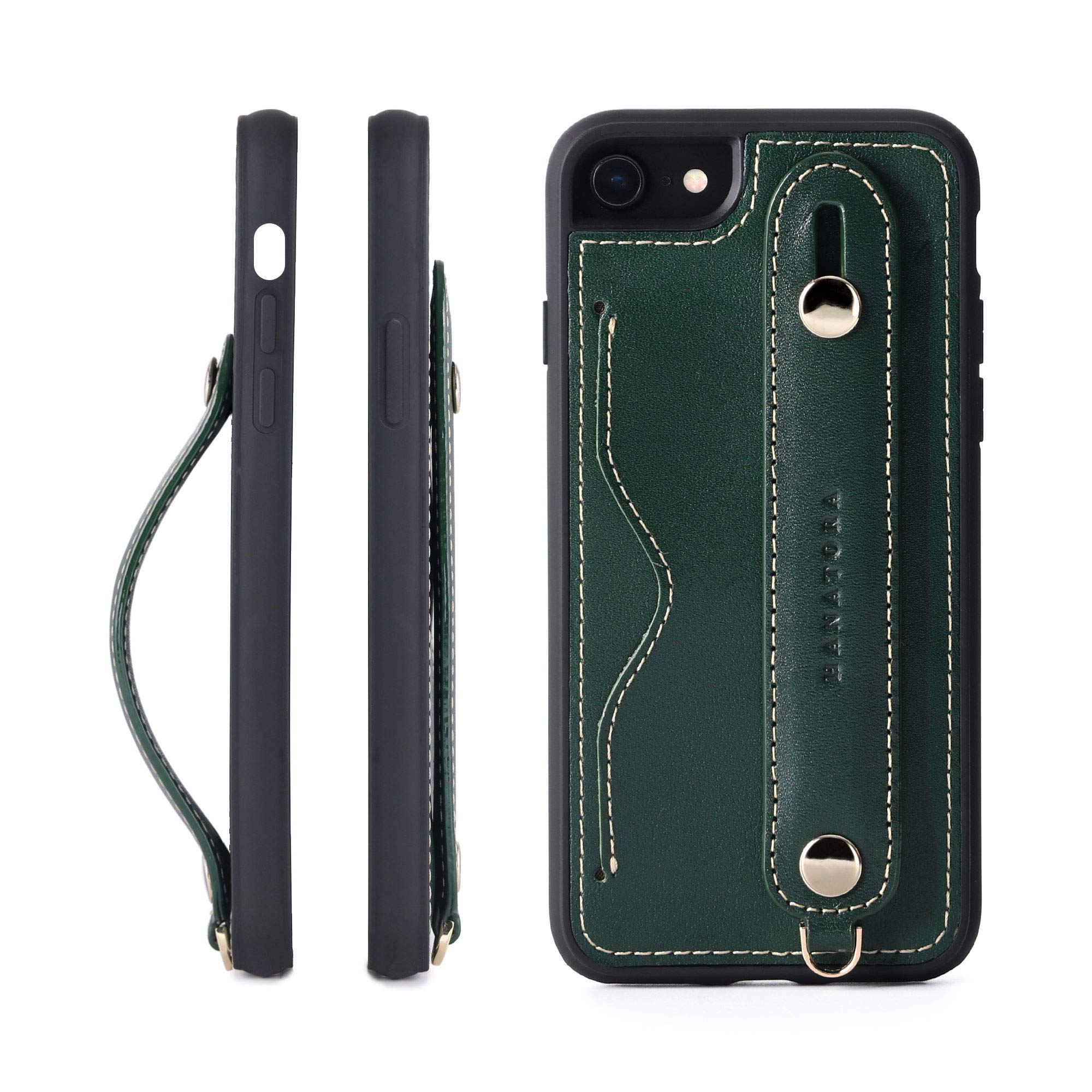 HANATORA iPhone SE3/SE2 (第3世代・第2世代)/8/7 グリップケース レザー 本革 ストラップ付属 イタリア製牛革 ヌメ革 片手操作 ...