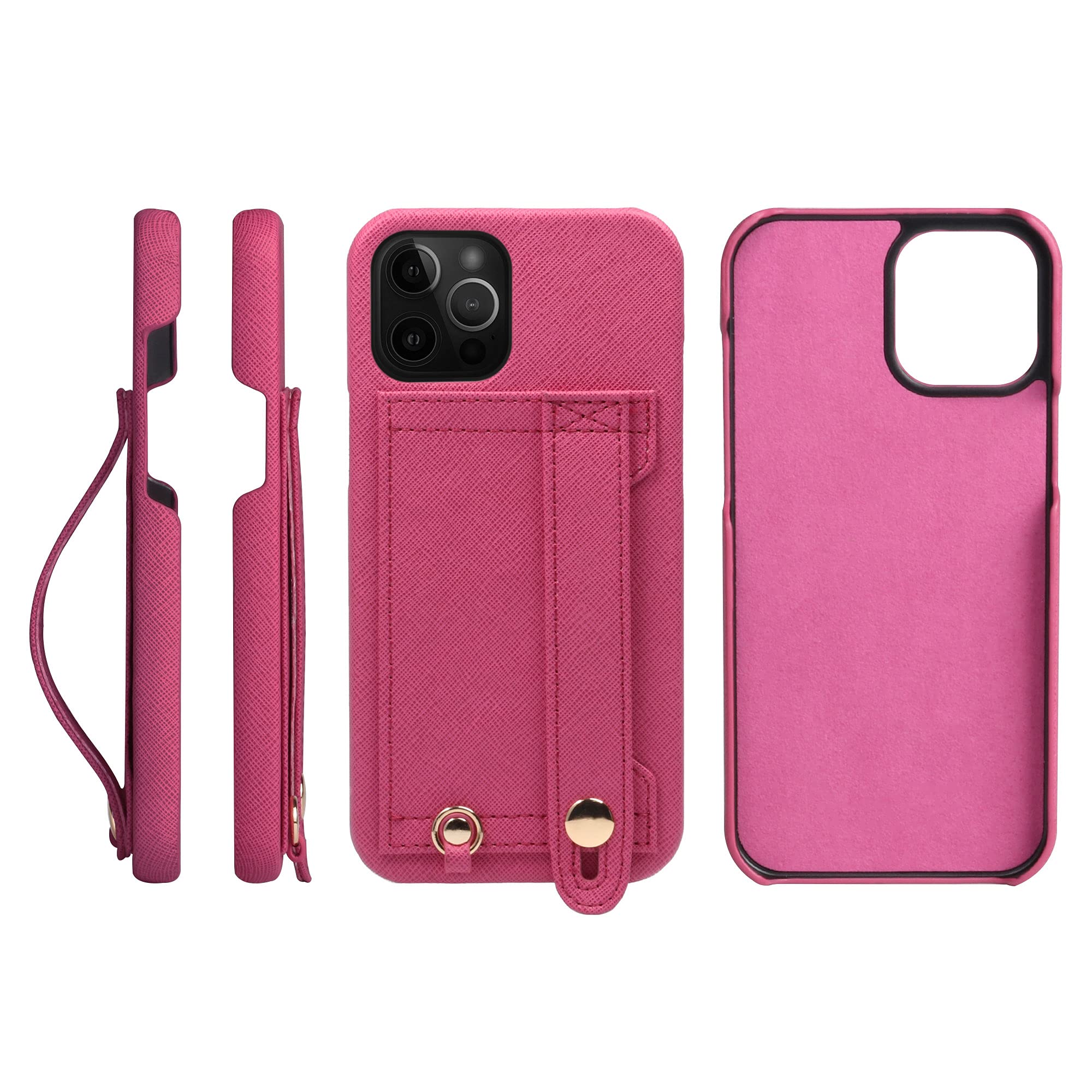 [HANATORA] iPhone13 Pro Max ケース Handy ハードケース PUレザー 耐衝撃 スタンド機能 ハンディベルト ハンドメイド ストラップホール ストラップリング カードポケット ロースピンク 薔薇色 H6-13ProMax-RosePink