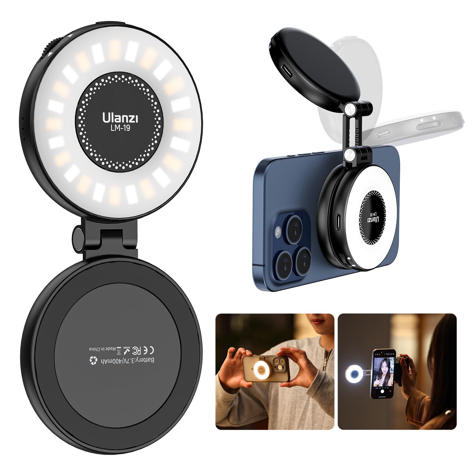 Ulanzi ��󥰥饤�� ������饤�� MagSafe�б� �����ѥ饤�� LED�饤�� 3���⡼�� ������Ĵ��2500��8500K 210�ٲ�ž��ǽ �⵱�� 24��LED��� ���ż� ���ޥۥ饤�� �ӥǥ��饤�� ���� ������������ zoom/web���/������/����/ư��/�̿�/ʪ����˾��� ��