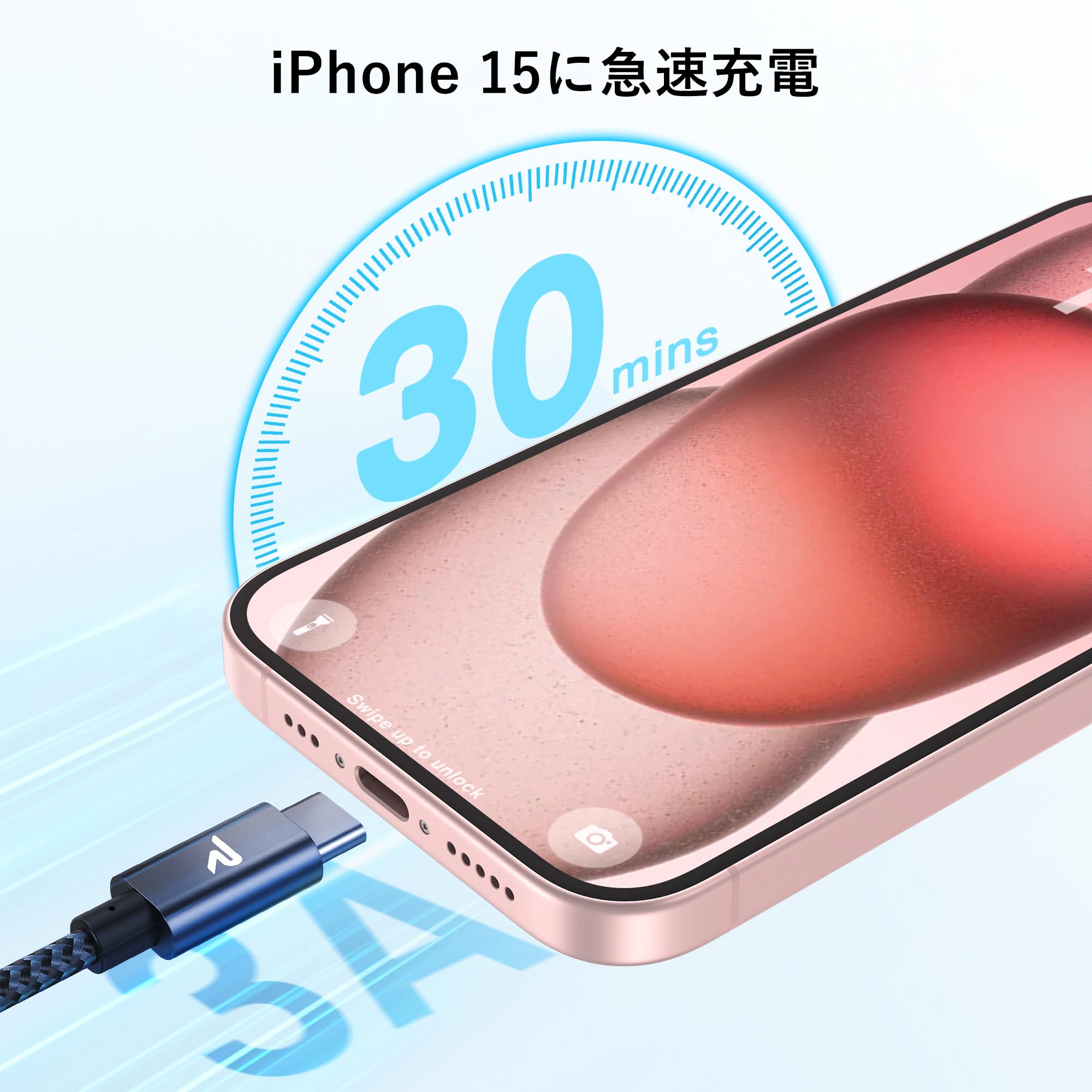 2本セットRAMPOW USB C ケーブル3m+3m/黒 PD対応 60W急速充電USB-C USB-C ケーブル データ転送 断線防止 高耐久ナイロン iPhone15シリーズ充電ケーブル MacbookPro/iPad ProAir/Galaxy/SonyなどType C機種対応