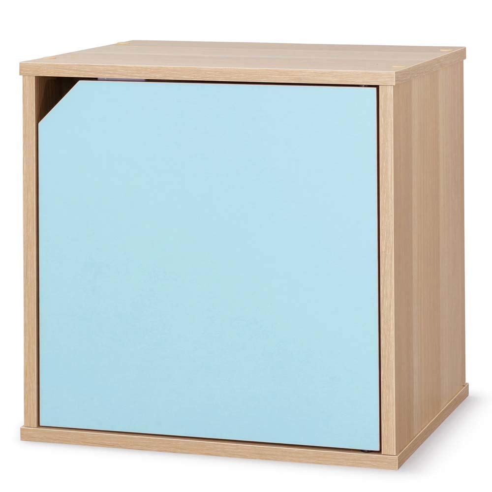 アイリスオーヤマ カラーボックス キューブボックス 1段 扉付き 隠せる収納 カラーキュビック アクセントボックス ACQB-35D ナチュラル/ブルー