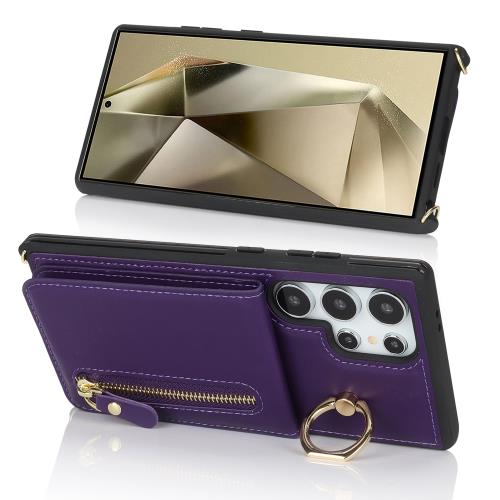 Galaxy S24 Ultra ケース ショルダー ストラップ付き ショルダーケース 背面フリップ 上下開 手帳型 Galaxy S24 Ultra SC-52E docomo SCG26 au 対応 サムスン ギャラクシー S24ウルトラ カバー case 適用 iCoverCase リング付き カード収納 縦置き 横置き スタンド 肩がけ 首