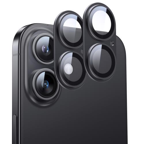 NIMASO カメラカバー iPhone 16/iPhone 16 Plus 用 カメラ保護 フィルム アルミ合金＋9H強化ガラス 全面保護 耐衝撃 レンズ保護 黒縁取り アイフォン16/16プラス 対応 2枚セット DCM24G1436