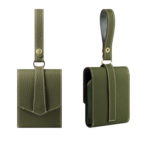 [HANATORA] プレミアムレザー シガレットケース ストラップ付 高級本革 ケース モスグリーン ToC-MossG..