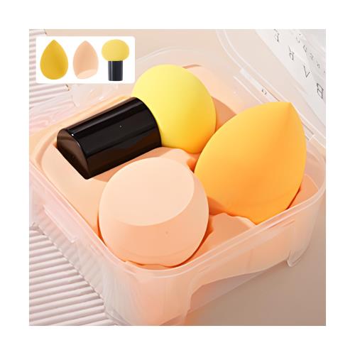 aninako メイク スポンジ パフ 3個入り ケース付き 多機能メイク用スポンジパフ 乾湿兼用 水しずく型 斜めカット ハンドル付き 洗える化粧用スポンジ 旅行や日常のメイクアップの必需品(黄)