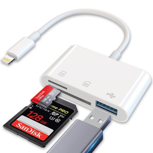 2023正規認証品 MFiチップ搭載iPhone SDカードリーダー 3in1 USB/SD/TF変換アダプタ 設定不要 写真/ビデオ USB3.0 高速 双方向転送 メモリカードリーダー iPhone/iPad/IOS対応