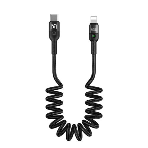 Mcdodo Type-C to ライトニング ケーブル PD対応 36W急速充電高速データ転送 カールコード ナイロン編み LEDライト付き 1.8 m ケーブル iPhone/iPad/iPod 対応 (1.8 m, Type-C to IOS 対応，ブラック)