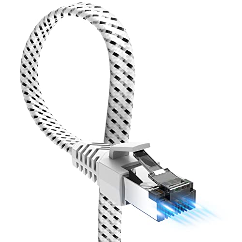 LANケーブル CAT8 1m 2本 Ankuly メッシュ フラット カテゴリー8 ランケーブル 超光速40Gbps/2000MHz CAT8準拠 イーサネットケーブル 爪折れ防止 シールド サーバー 企業様向け 業務(1m ホワイト 2本)