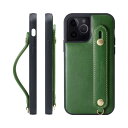HANATORA iPhone15Pro ケース 本革 耐衝撃 背面ベルト ストラップリング スマホケース スマホ スタンド機能 ネックストラップ 付き イタリアンレザー ギフト マグネットなし グリーン TGH-15Pro-Green