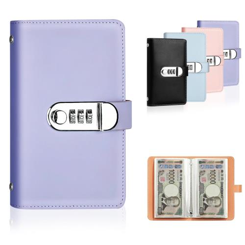 aninako お札 貯金箱 札 紙幣100枚収納 コンビネーションロッ 厚手の革 隠し金庫 お金仕分け 封筒貯金 貯金ファイル 本型 紙幣 記念紙幣 (パープル)