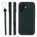 HANATORA iPhone16 ケース 本革 日本製 耐衝撃 スマホケース スマホ ストラップ 付き シュリンクカーフレザー ギフト マグネットなし グリー...