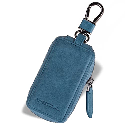 [VISOUL] スマートキーケース キーケース本革 カバー型 キーホルダー 牛革 メンズキーケース メンズ スマートキー 車キーケース 本革 キーカバー (D型上下開け ブルー)