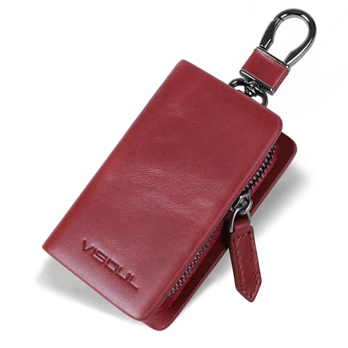[VISOUL] スマートキーケース 本革 キーケース カバー型 キーホルダー キーケース メンズ スマートキー 車キーケース 本革 キーカバー キーホルダー 革 ワインレット D型左右開け