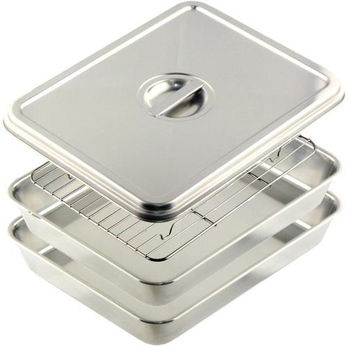 ナガオ 燕三条 角バット 蓋 網 Lサイズ セット 下ごしらえ用 18-8ステンレス 15枚取 日本製