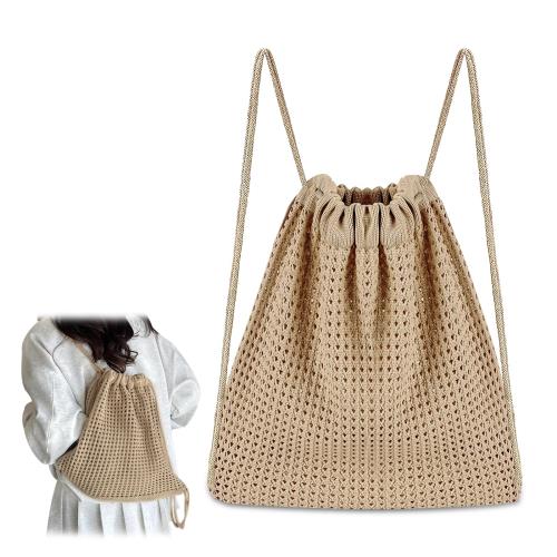 [aninako] ナップサック メッシュバッグ 巾着バッグ リュック ナップサック おしゃれ 韓国 メッシュ巾着 透かし彫り 織り 軽量 デザイン感 ビーチ 推し活 旅行 アウトドア 多機能 男女兼用 (カーキ)