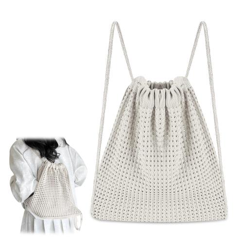 [aninako] ナップサック メッシュバッグ 巾着バッグ リュック ナップサック おしゃれ 韓国 メッシュ巾着 透かし彫り 織り 軽量 デザイン感 ビーチ 推し活 旅行 アウトドア 多機能 男女兼用 (ホワイト)