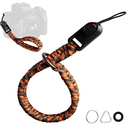 [ZXZone] カメラストラップ パラコード編みハンドストラップ、クイック着脱、付属のアダプタはほとんどの一眼レフカメラに使用でき、設置が便利。おしゃれ金属部品には高度な研磨処理が施されている (迷彩オレンジ)