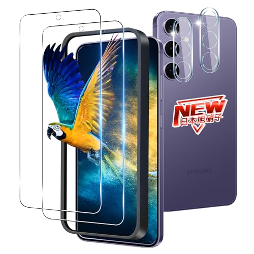 2+2枚セット ガイド枠付き 対応 Galaxy S24 SCG25 SC-51E ガラスフィルム 2枚 + レンズ保護フィルム 2枚 指紋認証 対応 Galaxy S24 5G フィルム 強化ガラスフィルム ケース 硬度9H 日本旭硝子製 対応 ギャラクシーS24 保護フィルム キズ防止 耐衝撃 飛散防止 全面保護 3D T