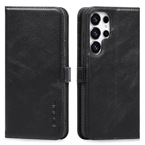 VISOUL Galaxy S25 Ultra 対応 ケース 手帳型 本革 サイドグネット式 Samsung ギャラクシー S25 ウルトラ スマホケース レザーケース 折りたたみ携帯カバー 耐衝撃 スタンド機能付き S25 Ultra ブラック