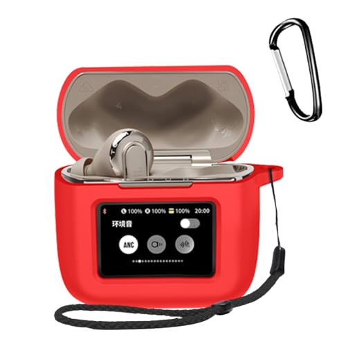 JBL TOUR PRO 3用 ケース+2枚フィルム 全面保護カバー シリコンケース HUKWIMO カラビナ付き 耐衝撃 防水 防塵 装着充電可能 全面保護 キズ防止 JBL TOUR PRO 3対応インイヤーヘッドホン用ヘッドホンケース [レッド 赤]