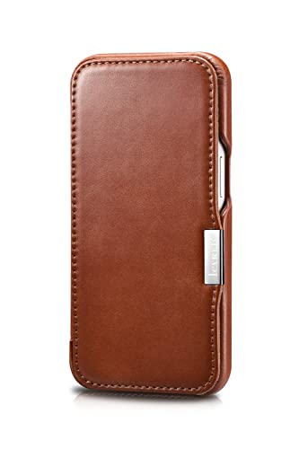 iPhone13 Pro Max 手帳型ケース 6.7インチ ICARER 本革 牛革 ビンテージレザー カバー マグネットタイプ ブラウン 日本アイフォン カ...