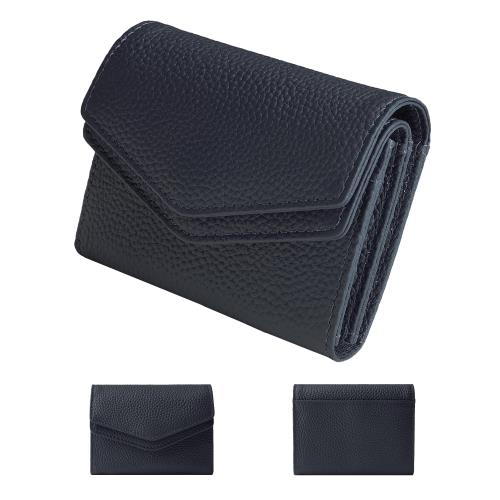 [HANATORA] カードケース 名刺入れ 大容量 2ポケット 本革 レディース メンズ ハンドメイド ボタン留め コンパクト 男女兼用 シュリンク カーフ レザー ネイビー HCC0