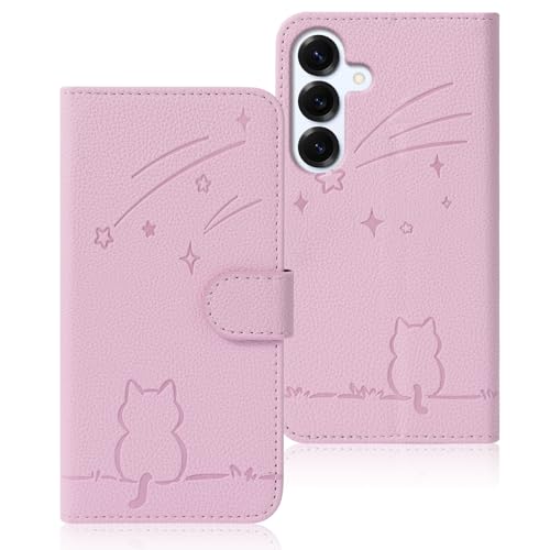 Rosbtib Galaxy S25 ケース 手帳型 Galaxy S24 ケース 流れ星子猫 ギャラクシーS25 ケース SC-51F ケース 可愛い 猫柄 ギャラクシーS24 ケース 財布型 耐衝撃 SC-51E SCG25 携帯カバー カード収納 Galaxy S25 5G スマホケース オシャレ 軽量 耐久性 スタンド機能 PUレザー マ