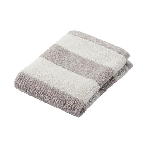 無印良品 ふっくらパイルハンドタオルループ付き(柄)・10枚組 34×35cm・グレーボーダー/やわらか 84834967