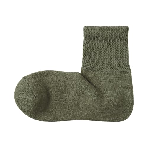 無印良品 紳士 足なり直角 パイル編み 履き口のびのび ショート丈靴下 メンズ DAD47A5S カーキグリーン 25～27cm