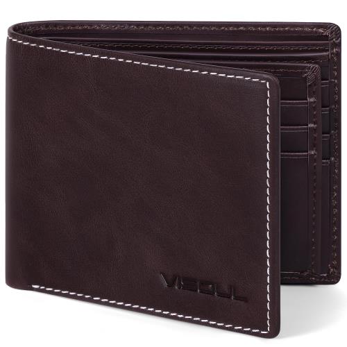 [VISOUL] 2つ折り 財布 メンズ 本革 15枚カード収納 一流の革職人が作る コンパクト 財布 二つ折り たくさんカードが入る財布 札入れ 免許証入れ 大容量 牛革 財布 メンズ 2つ折り 小銭入れなし 人気 多色入 チョコレート