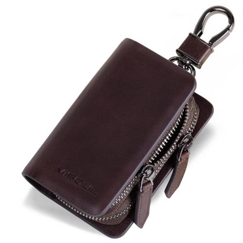 [VISOUL] スマートキーケース メンズ 2個収納 本革 レザー カバー ケース キーホルダー キーレス レディース メンズ カラビナ付き車の鍵が 入る 車 チョコレート