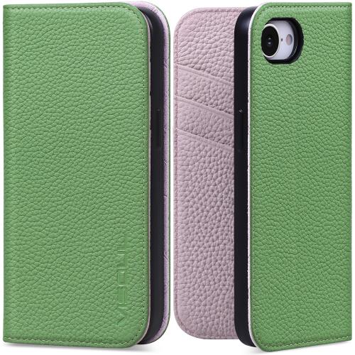 VISOUL iPhone16e 対応 ケース 手帳型 本革 アイフォン16e 手帳型ケース レザー カード収納 携帯ケース 全面保護 マグネット 横置きスタンド機能付き手帳型ケース 柔軟なTPU素材 アイホン16e グリーン・ピック