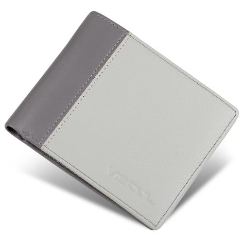 [VISOUL] 札入れ 財布 メンズ 二つ折り 本革 9枚カード入れ 写真入れポケット 小銭入れなし 免許証入れ 超薄型 大容量 札入れ 小銭入れなし 2つ折り人気 一流の革職人が作る シルバー・スレートグレー(4.0)