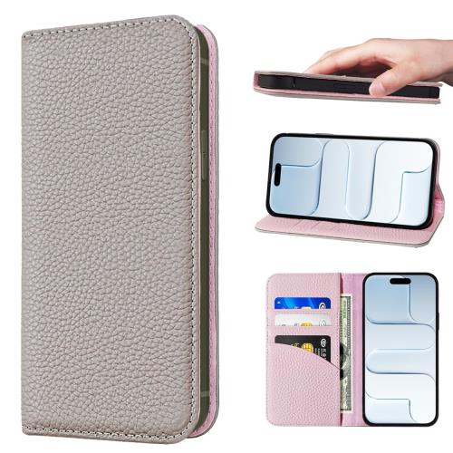 NanHou For iPhone 17 Air ケース 本革 手帳型 カバー 耐衝撃 保護 カバー 本革 内蔵マグネッ RFIDト 財布型 携帯カバー カードポケット スタンド機能 に適した アイフォン 17 Air - グレー/ピンク