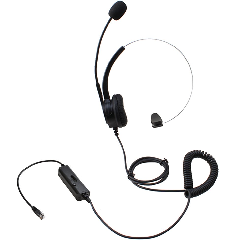 AGPtEK ハンドフリー＊コールセンター用ヘッドセット ノイズキャンセルマイク付き 電話機対応 業務用ヘッドセット (4ピンRJ9 片耳)