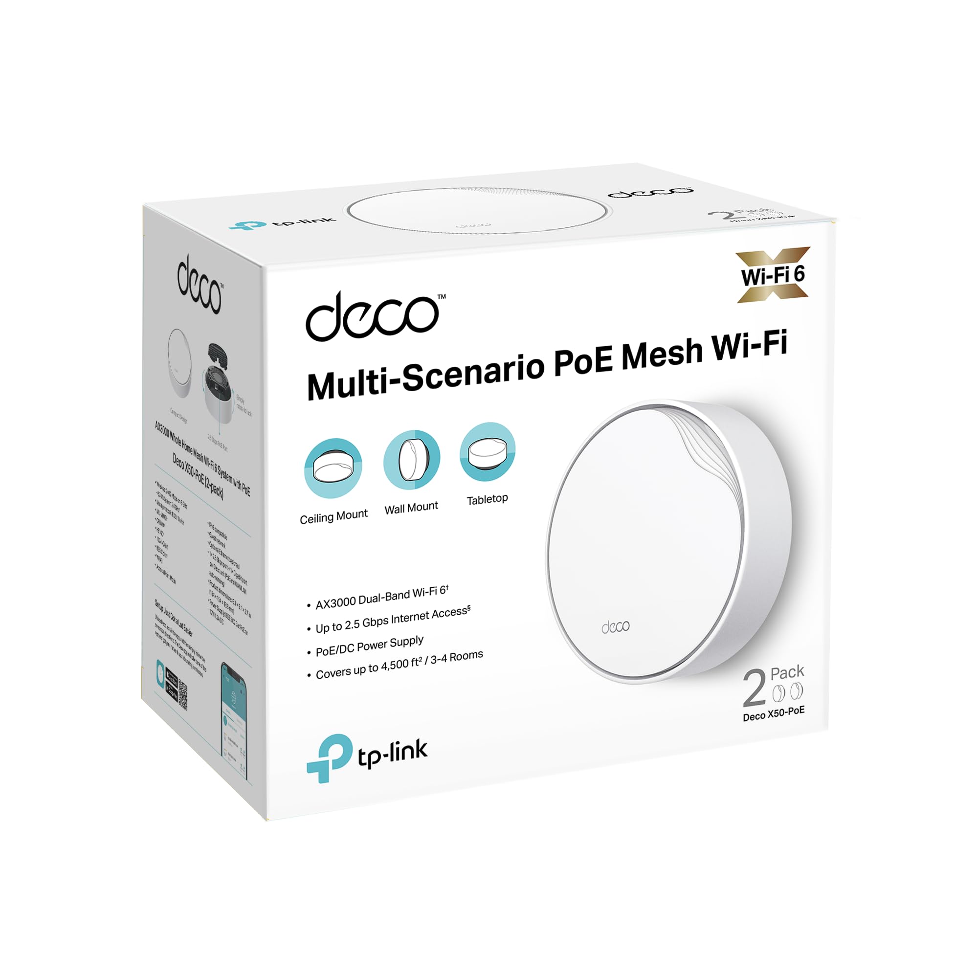 TP-Link Wi-Fi 6 롼 wifi ӥͥ ̵LAN롼 ѥݥ ޡȥۡ 2.5Gbps WAN/LAN PoEݡ AX3000 Deco X50-PoE 2˥å