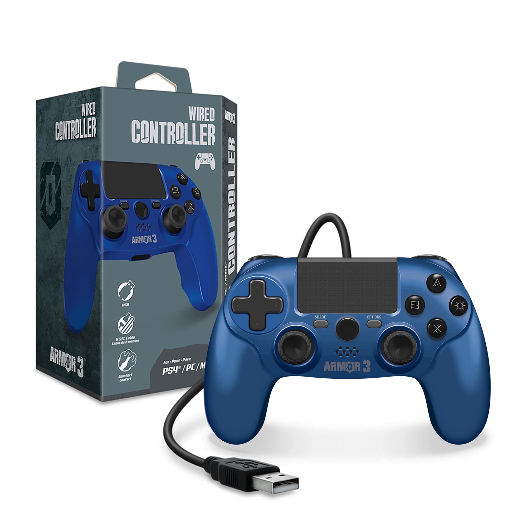 Armor3 有線ゲームコントローラ PS4 / PC / MAC 対応 カラー/Blue USB接続