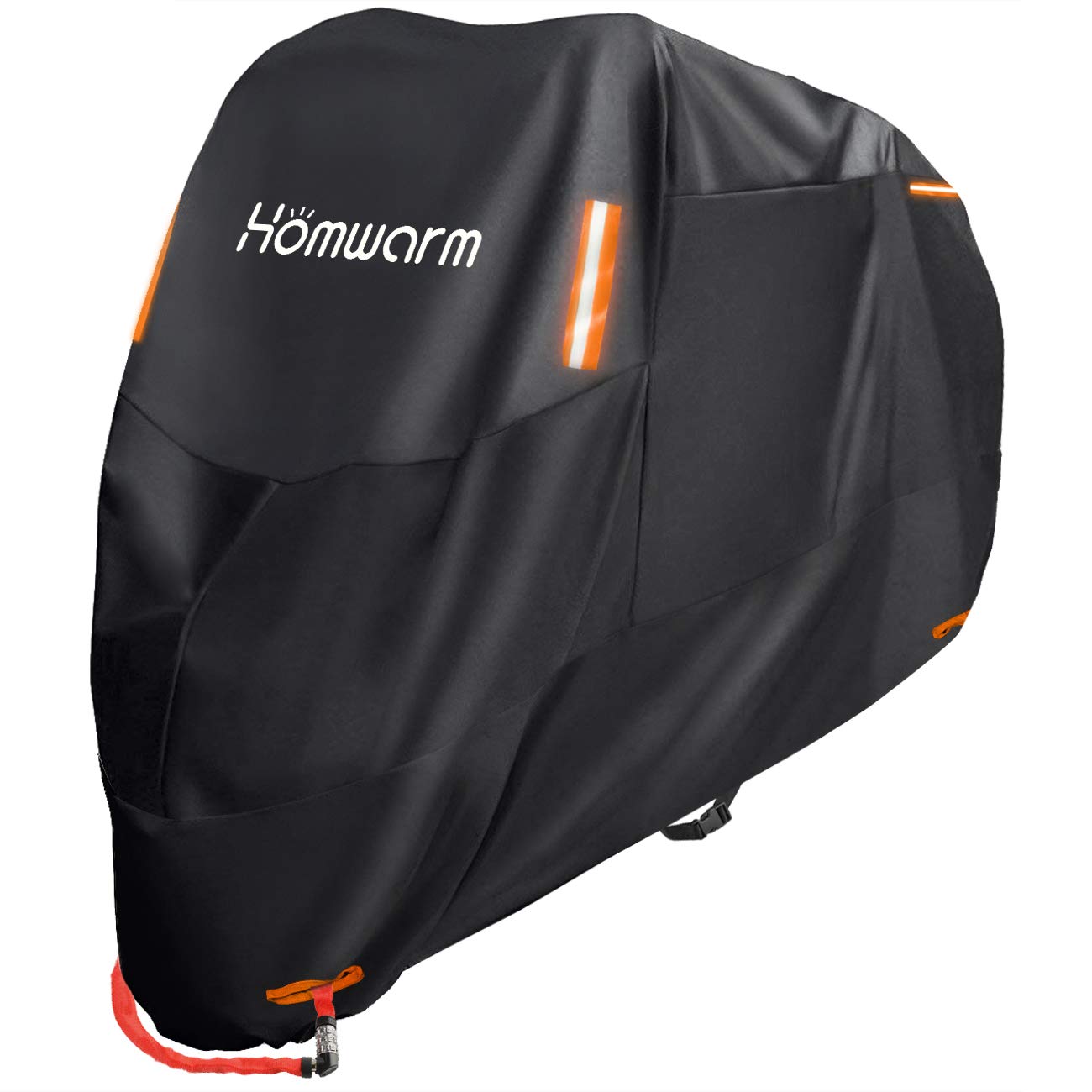 Homwarm バイクカバー 300D厚手 防水 紫外線防止 収納バッグ付き (XXXL, ブラック)