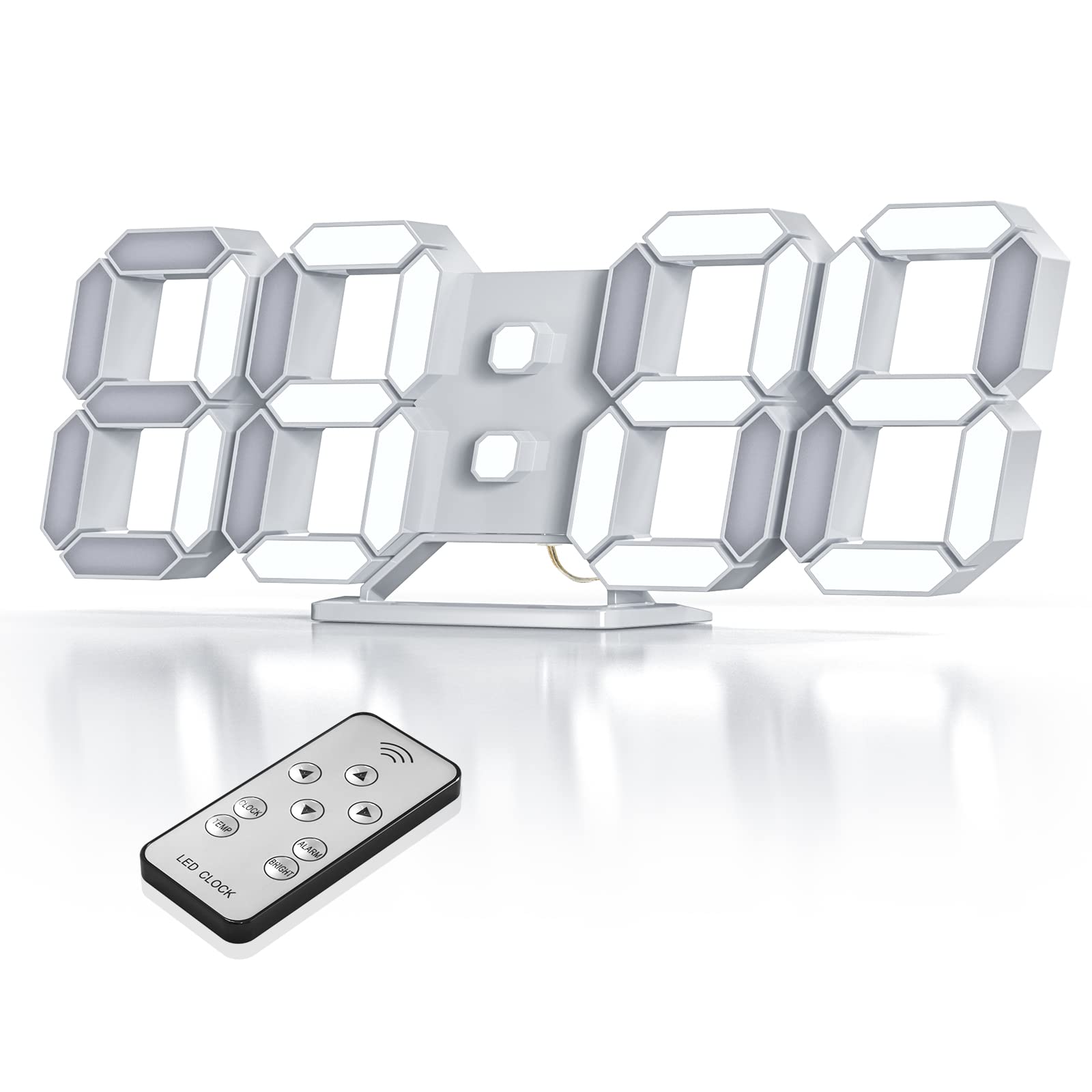 EDUPLINK 3D LEDデジタル時計 9.7イン リモコン付き、明るさ調整 目覚まし時計 壁掛け時計年/月/日の温度表示、ナイトランプ寝室、キッチン、居間などに適しています。