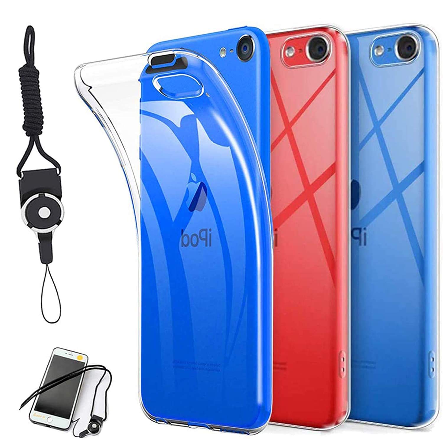 iPod touch 5/6/7 ケース カバー TPU ストラップホール付属 ハンドストラップ＆ネ ...