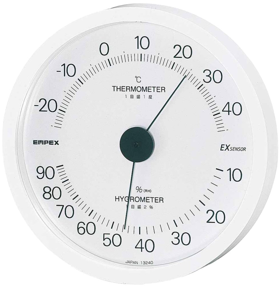 エンペックス気象計 温度湿度計 エクシード温湿度計 壁掛け用 日本製 ホワイト TM-2301 14x14x2.9cm