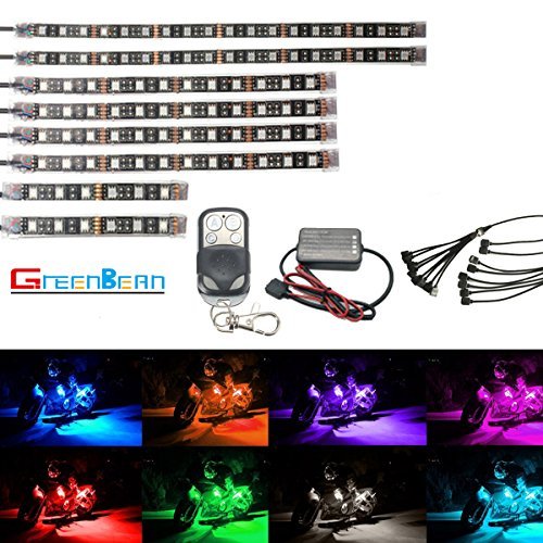 楽天FleumeGREENBEAN バイク用 RGB LEDテープライト オートバイ イルミネーション LEDテールランプ ストリップライト フルカラー 防水仕様 8本セット リモコン付き SMDLEDタイプ