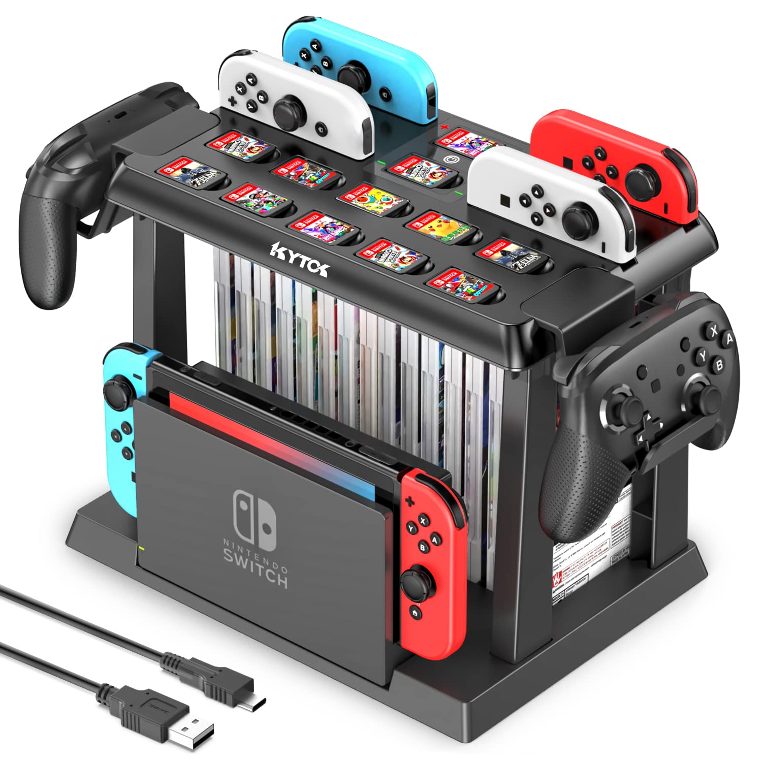 Switch収納スタンド Kytok Joy-Con充電スタンド Switchドック収納 Joy-Con/Proコントローラー/スイッチ本体とドック/ゲームソフト全部収納可能 組立式 省スペース 多機能 大容量 オールインワ…