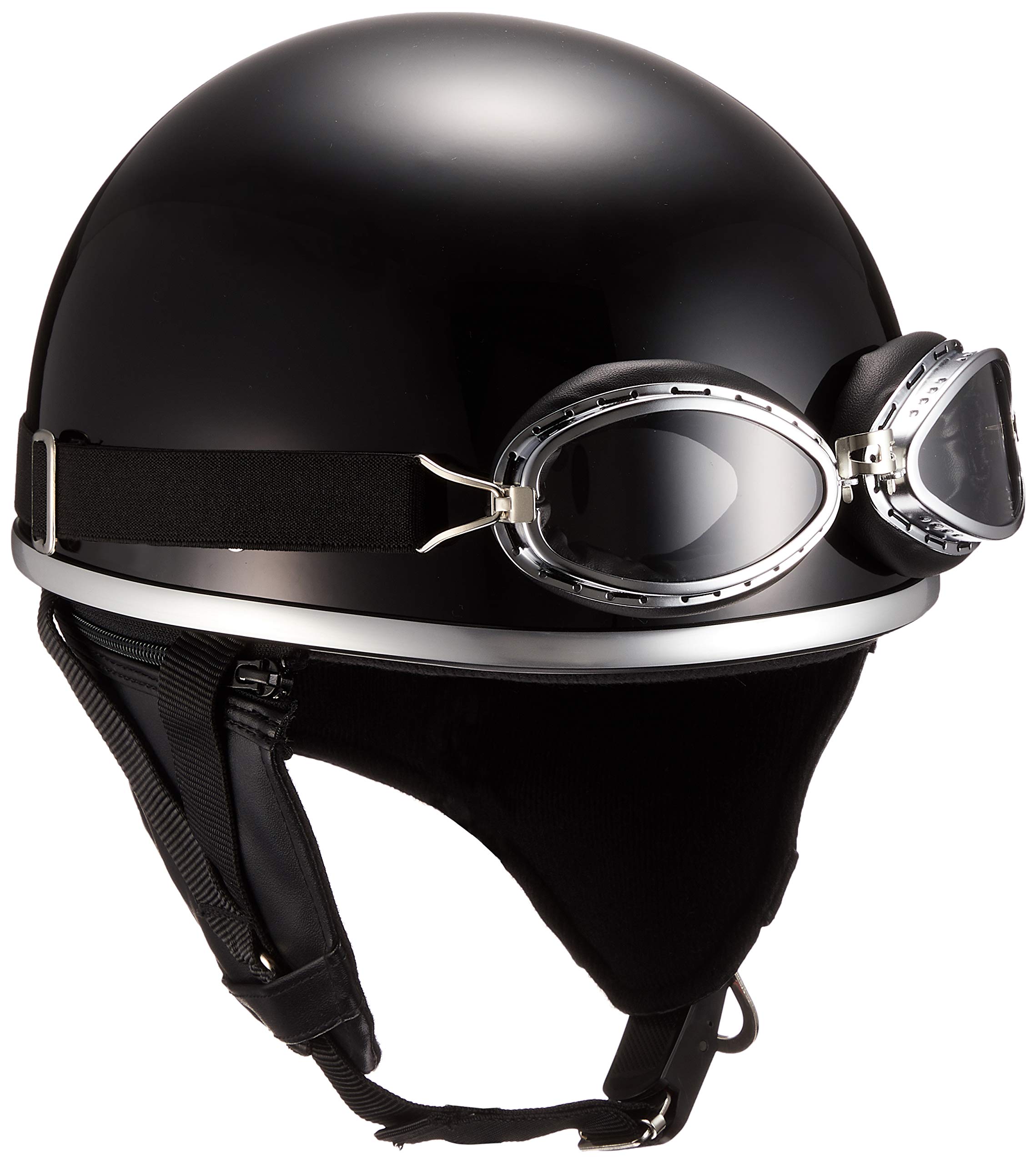 バイクパーツセンター ヘルメット ハーフ 半帽 ゴーグル付 ブラック フリーサイズ (頭囲 57cm~59cm未満) 7401