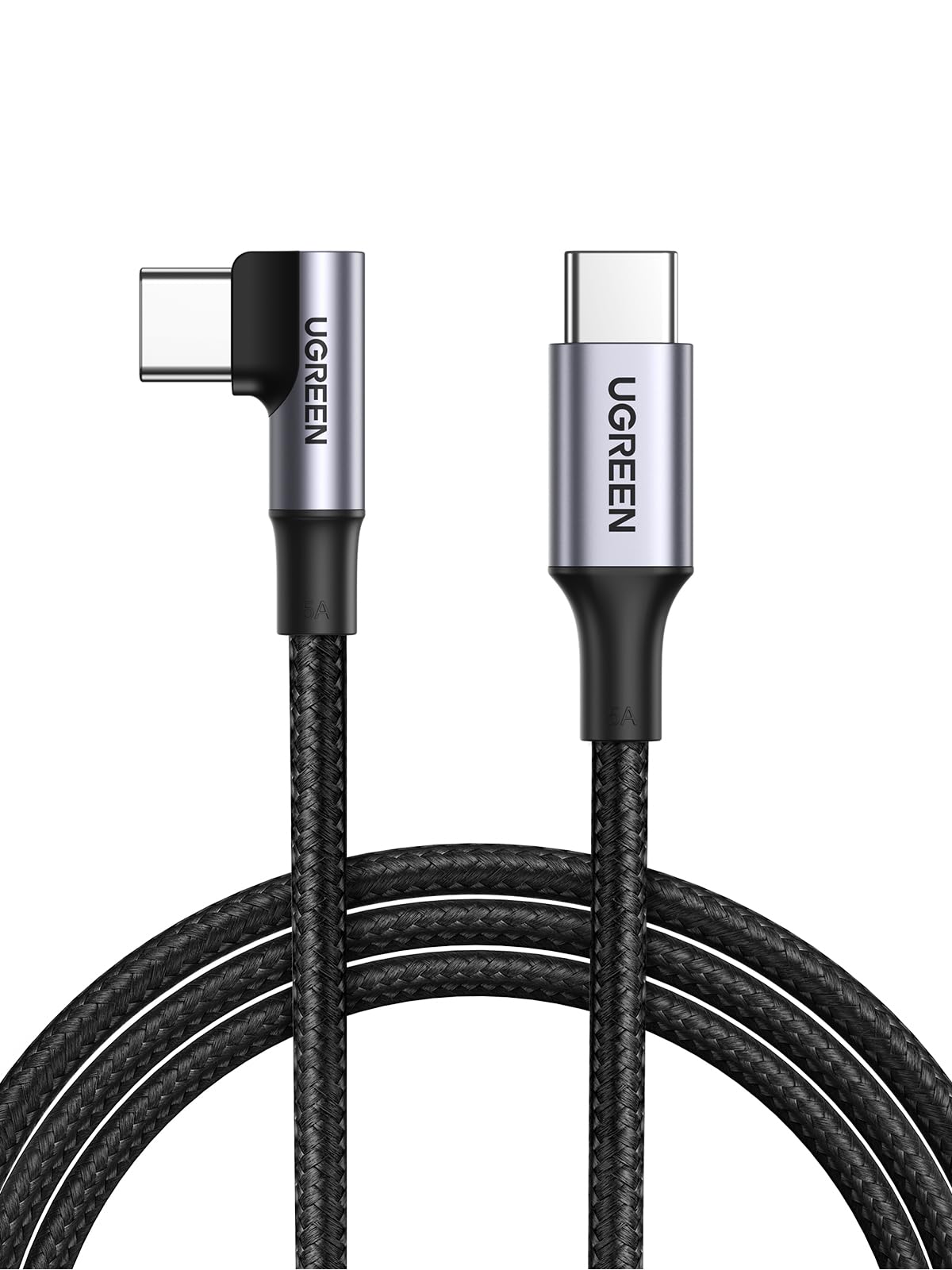 UGREEN USB C L字 ケーブル PD 100W L型 type-c 5A 急速充電 ナイロン編み タイプc MacBook/iPad/iPhone 15/Galaxy S24/Pixel/Google/HP/Switch等USB-Cデバイスに対応-1Mビデオ出力非対応