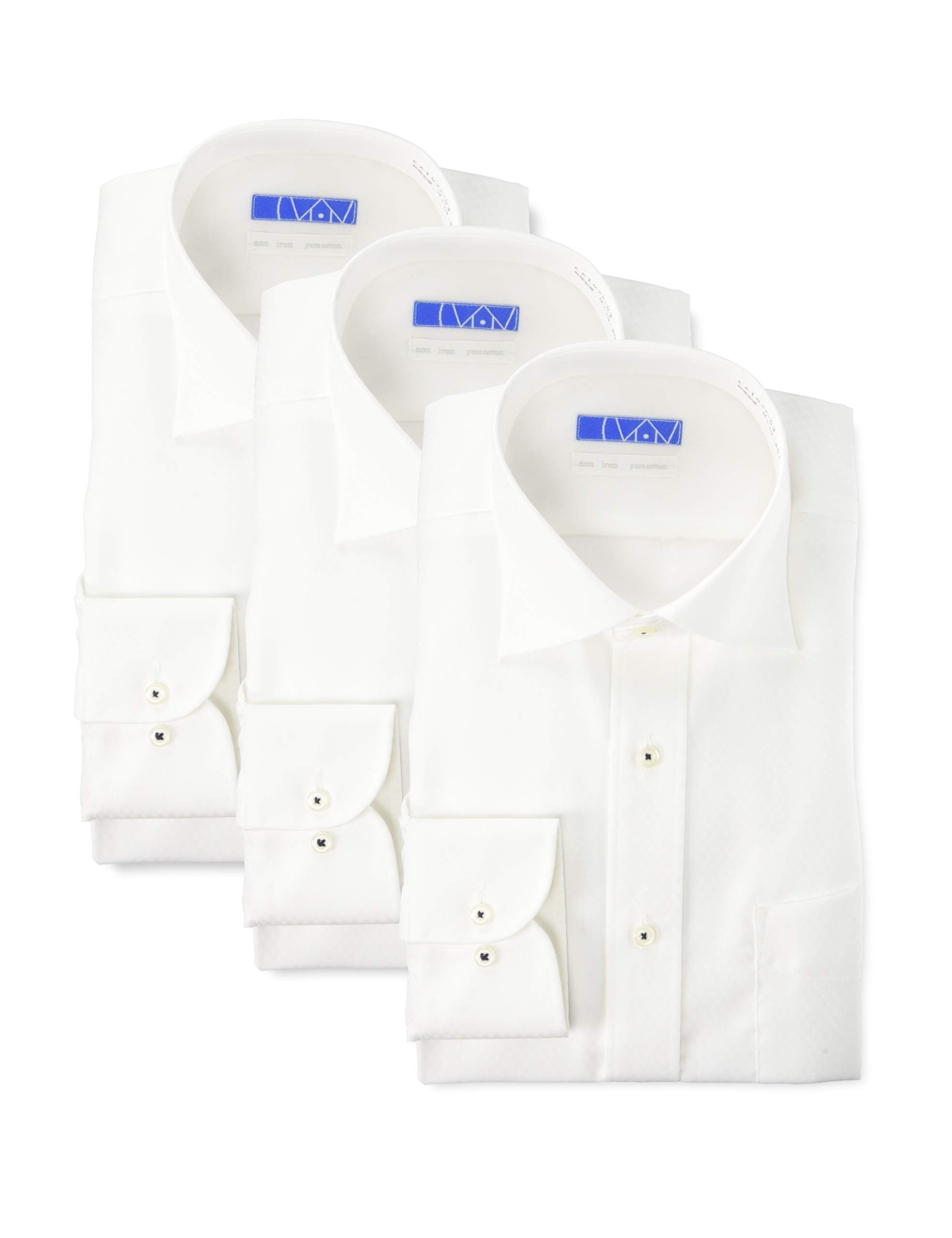  ノーアイロン 長袖ワイシャツ 3枚セット 洗って干してそのまま着る 綿100% の優しい着心地 シンプルがかっこいい シーンを選ばないデザイン 超形態安定 EATO-3SET メンズ 19 白3枚(ドビーチェック)(ワイド3) 首回り39cm裄丈82cm