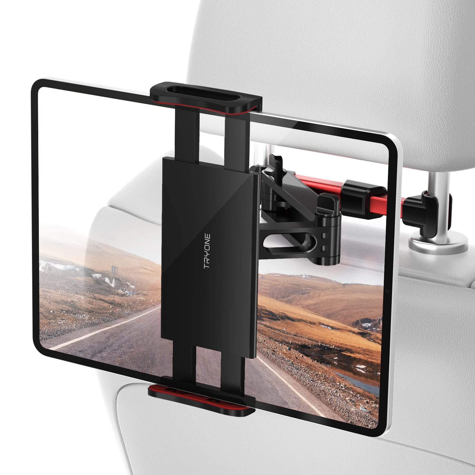 2024年版タブレット ホルダー TRYONE車載ホルダー ヘッドレスト スタンド 伸縮アームスタンド スマホ ホルダー ヘッドレスト バーの適用幅範囲12cm~15cm 後部座席用4.7-10.5インチのNintendo Switch/iPad 2/3/4/mini/air/Galaxy Tab/Google Nexusn対応（赤）