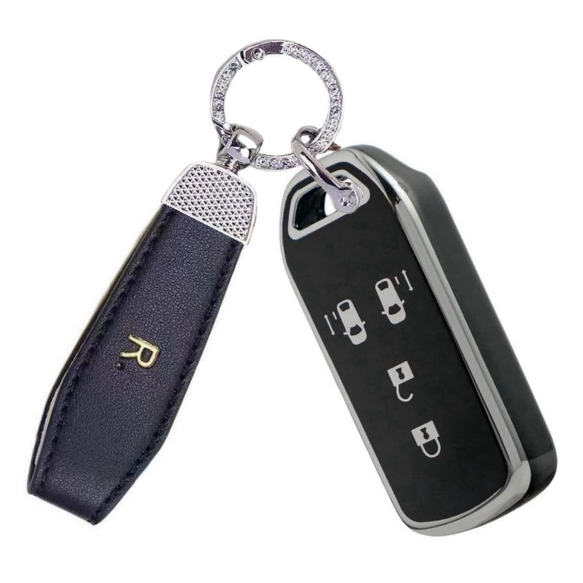 [YANMW] N-BOXキーケース適合ホンダ N-BOX N-ONE N-WGN N-ワゴンキーカバー NBOXカスタム N-VAN JF1 JF2 JF3 JF4 スマートキーケース 4ボタン(シルバーエッジブラック)