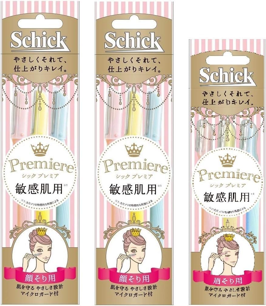 Schick(シック) シック Schick 3本入 × 2個 ・ プレミア 敏感肌用 Lディスポ まゆ用 3本入 × 1個 パック まとめ買い マイクロガード付 使い捨て 女性 カミソリ フェイス 顔 眉 メイク ウィメンズ レディース コンパクトヘッドで、眉まわりの細かいところもキレイに セット