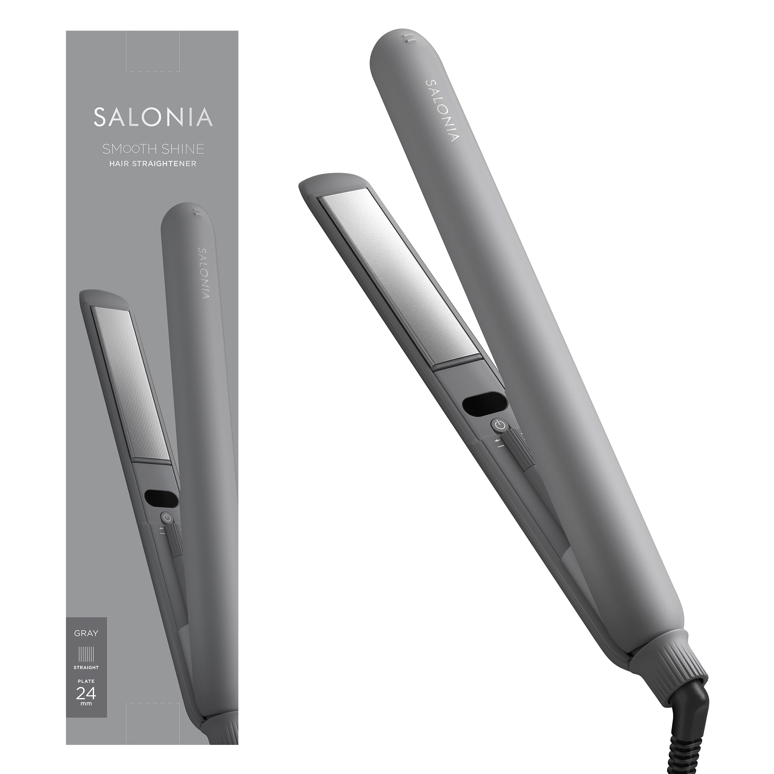 SALONIA サロニア スムースシャイン ストレートヘアアイロン 24mm グレー耐熱ポーチ付 SAL23105GRのサムネイル